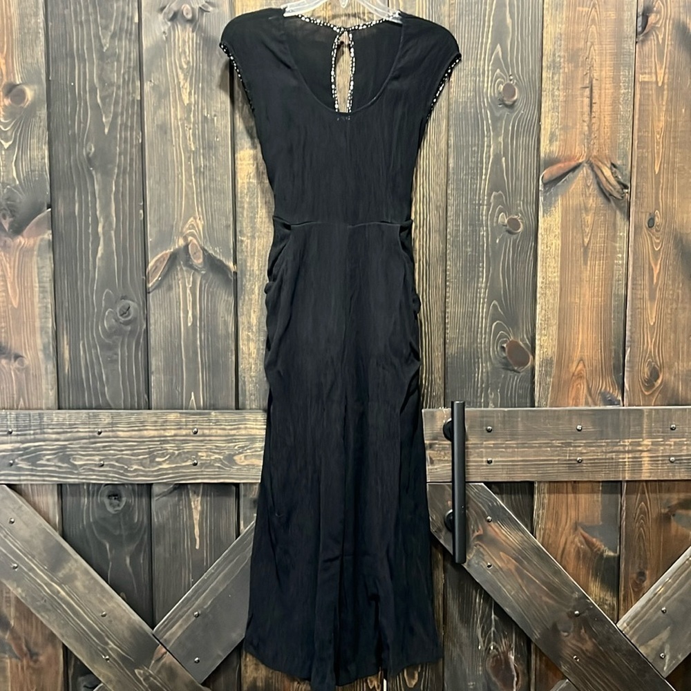 Anthropologie Black Wide Leg Cropped‎ Jumpsuit XS Belted Gauzy Boho Chic Capsule
